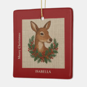 Rustiek borduurwerk Herten & Vakantie Groenen kers Keramisch Ornament (Links)