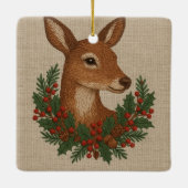 Rustiek borduurwerk Herten & Vakantie Groenen kers Keramisch Ornament (Achterkant)