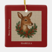 Rustiek borduurwerk Herten & Vakantie Groenen kers Keramisch Ornament (Voorkant)