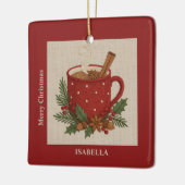 Rustiek borduurwerk Kerstcacao met kaneel Keramisch Ornament (Links)