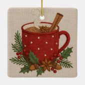 Rustiek borduurwerk Kerstcacao met kaneel Keramisch Ornament (Achterkant)