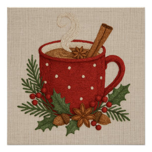 Rustiek borduurwerk Kerstcacao met kaneel Perfect Poster