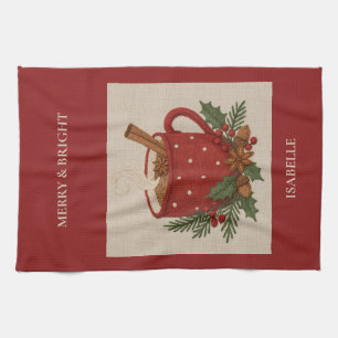 Rustiek borduurwerk Kerstcacao met kaneel Theedoek