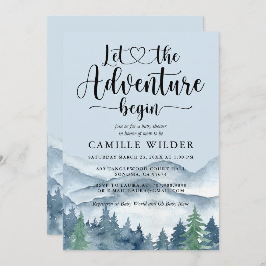 Rustiek Bos Adventure Mountains Blauw Baby shower Kaart (Voorkant / Achterkant)