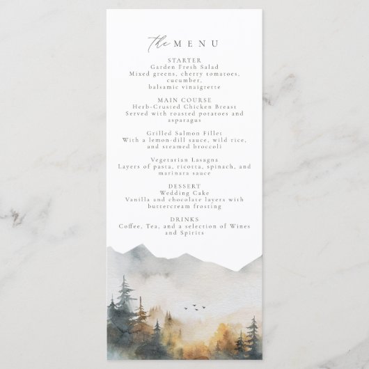 Rustiek Bos Bruiloft Menu (Voorkant)