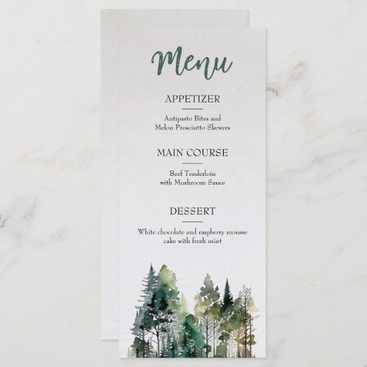 Rustiek Bos Bruiloft Menu (Voorkant / Achterkant)