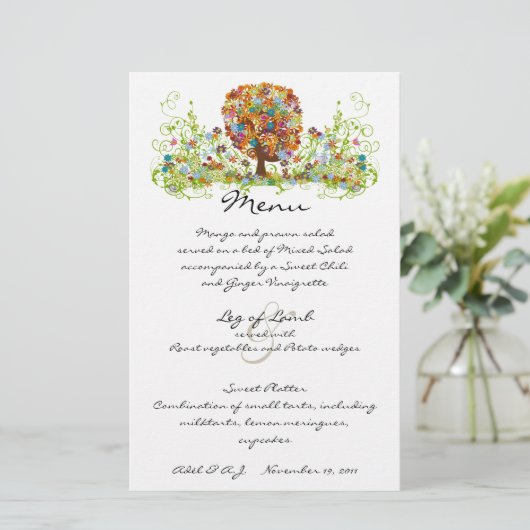 Rustiek Bos Bruiloft Menu (Staand voorkant)
