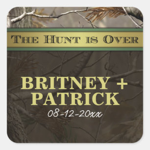 Rustiek bos De jacht is over Camo bruiloft gunsten Vierkante Sticker