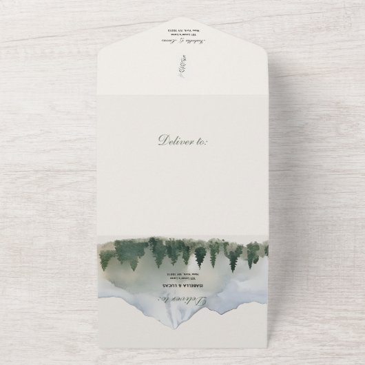 Rustiek Bos en Berg Bruiloft All In One Uitnodiging (Buitenkant)