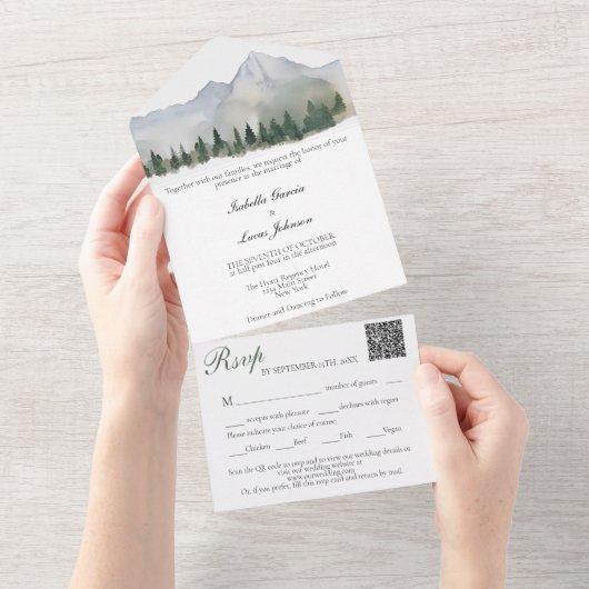 Rustiek Bos en Berg Bruiloft All In One Uitnodiging (Afscheurbaar)