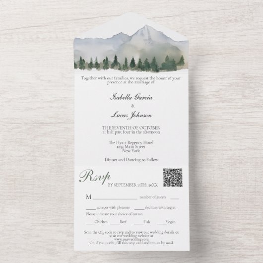 Rustiek Bos en Berg Bruiloft All In One Uitnodiging (Binnen)