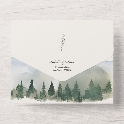 Rustiek Bos en Berg Bruiloft All In One Uitnodiging (Achterkant)