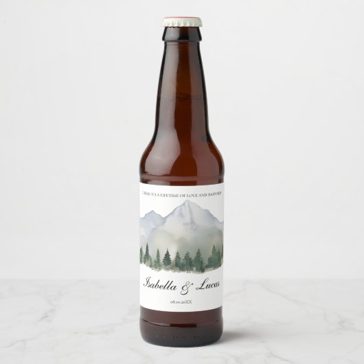 Rustiek Bos en Berg Bruiloft Bier Etiket (Voorkant)