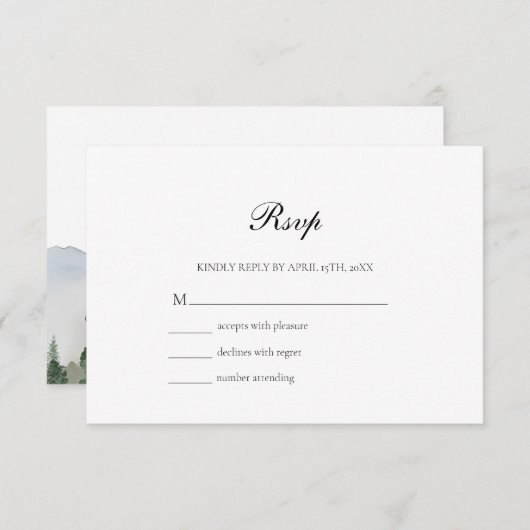 Rustiek Bos en Berg Bruiloft QR Code RSVP Kaartje (Voorkant / Achterkant)