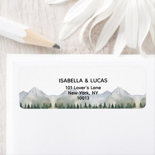Rustiek Bos en Berg Bruiloft Retouradres Etiket (Insitu)