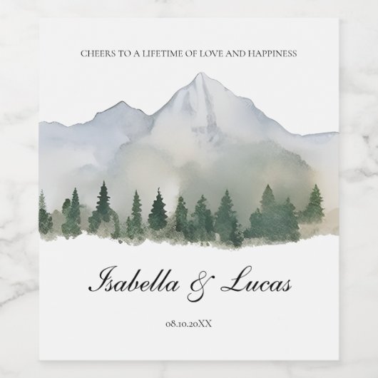 Rustiek Bos en Berg Bruiloft Wijn Etiket (Enkel label)