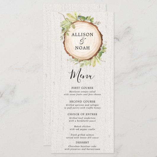 Rustiek bos en groen bruiloft menu (Voorkant / Achterkant)