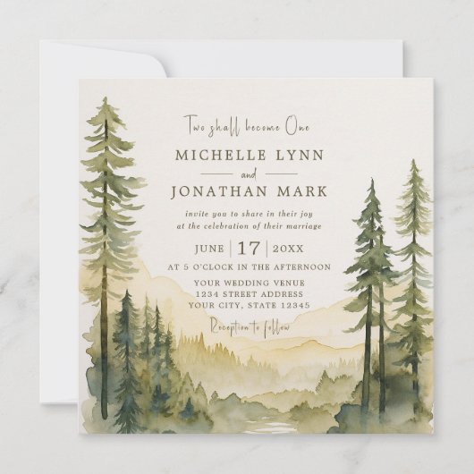 Rustiek Bos Evergreens Christelijk Bruiloft Kaart (Voorkant)