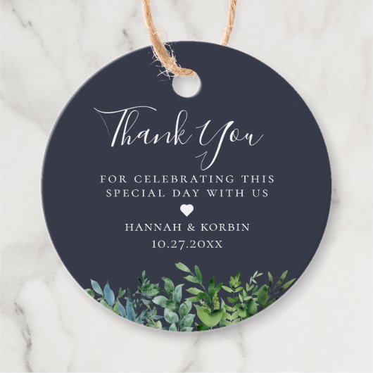 Rustiek Bos Foliage Marine Blauw Bruiloft Bedankjes Labels (Voorkant)