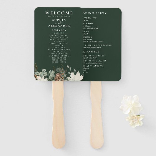 Rustiek bos groen bruiloft programma Set van fans Handwaaier (Voorkant en achterkant)