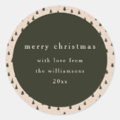 Rustiek Bos Groene Kerstbomen Cadeau van Ronde Sticker (Voorkant)