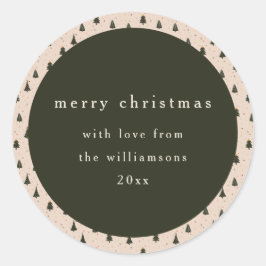 Rustiek Bos Groene Kerstbomen Cadeau van Ronde Sticker