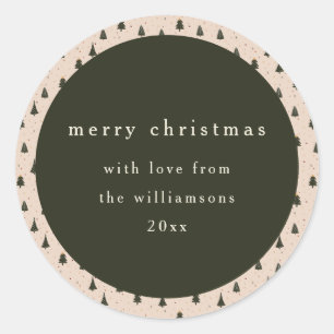 Rustiek Bos Groene Kerstbomen Cadeau van Ronde Sticker