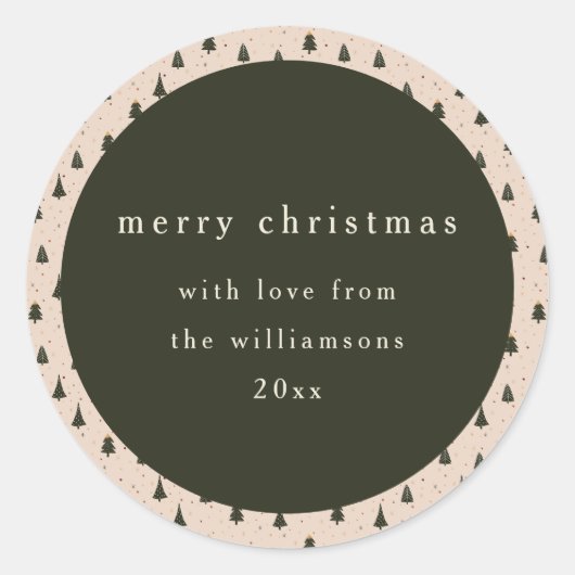Rustiek Bos Groene Kerstbomen Cadeau van Ronde Sticker (Voorkant)