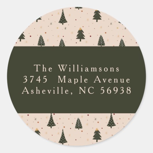Rustiek Bos Groene Kerstbomen Retouradres Ronde Sticker (Voorkant)