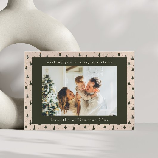 Rustiek Bos Groene Kerstbomen Twee Foto Feestdagenkaart