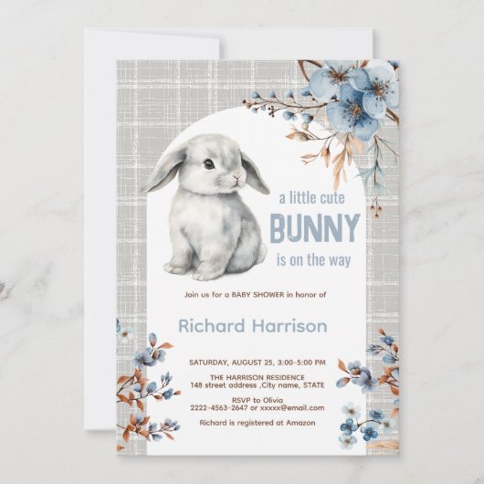 Rustiek bos kleine konijn baby shower uitnodiging (Voorkant)