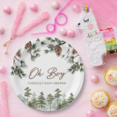 Rustiek Bos Oh Boy Baby shower Papieren Bordje (Feest)