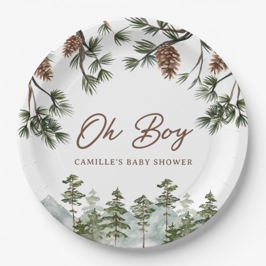 Rustiek Bos Oh Boy Baby shower Papieren Bordje (Voorkant)