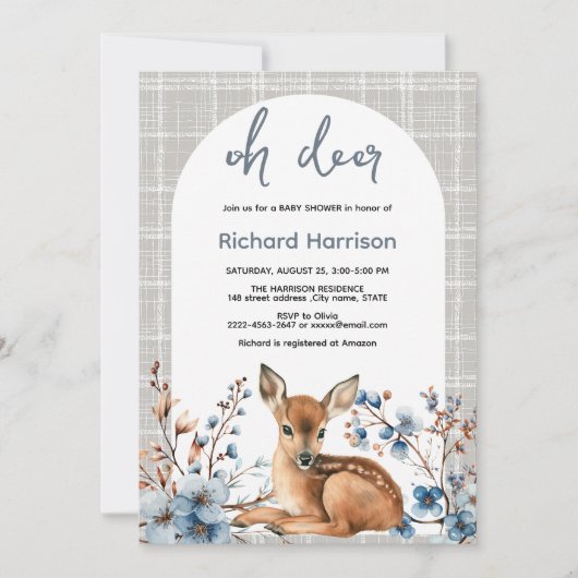 Rustiek bos Oh hert leuke baby shower uitnodiging (Voorkant)