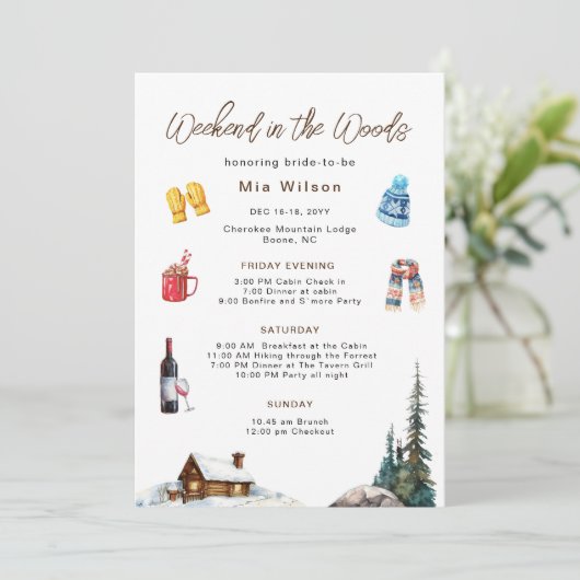 Rustiek Bos Winter Bachelorette weekend Kaart (Staand voorkant)