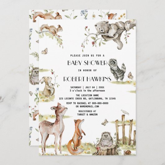 Rustiek bosdieren bos vrienden Baby shower Kaart (Voorkant / Achterkant)