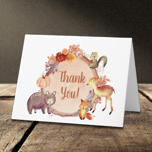 Rustiek bosdieren herfst Baby shower Bedankkaart