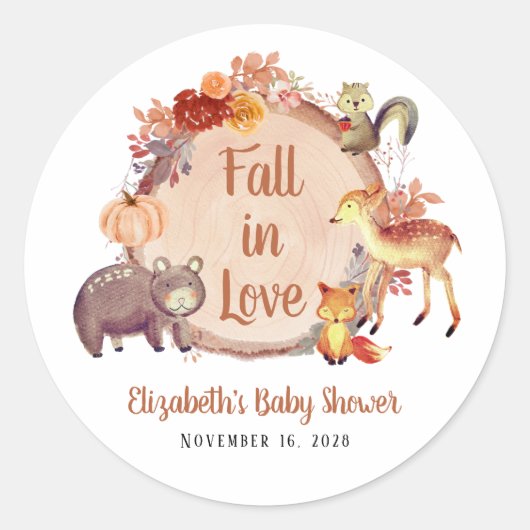 Rustiek bosdieren herfst Baby shower Ronde Sticker (Voorkant)