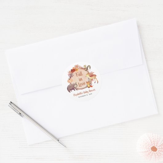 Rustiek bosdieren herfst Baby shower Ronde Sticker (Envelop)