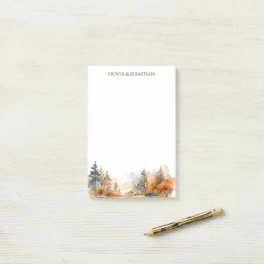 Rustiek bosgebied herfstbos post-it® notes (Op bureau)