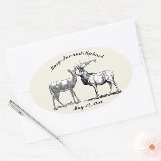 Rustiek bosrijk hertenontwerp ovale sticker (Envelop)