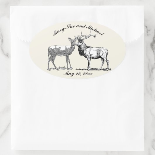 Rustiek bosrijk hertenontwerp ovale sticker (Tas)