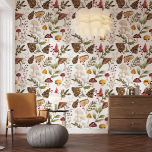 Rustiek bosrijke Waterverf bosrijk paddenstoelenbo Behang