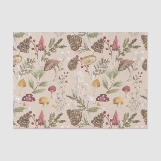 Rustiek bosrijke Waterverf bosrijk paddenstoelenbo Tissuepapier (Voorkant)
