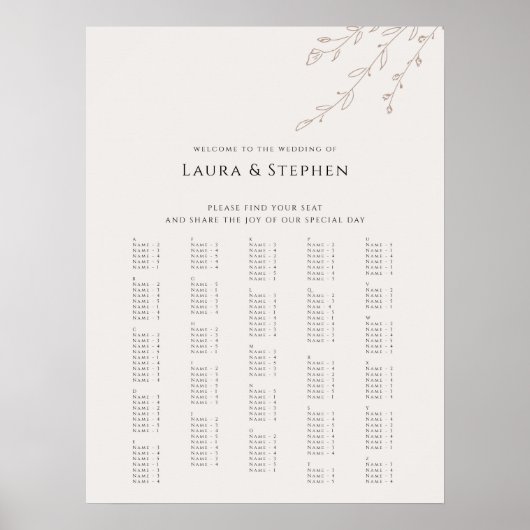 Rustiek Botanisch Alfabetisch Trouwteken Poster (Voorkant)