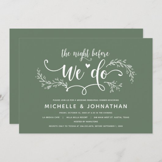 Rustiek botanisch bruiloft repetitie diner kaart (Voorkant / Achterkant)