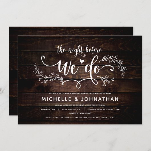 Rustiek botanisch bruiloft repetitie diner kaart (Voorkant / Achterkant)