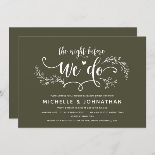 Rustiek botanisch bruiloft repetitie diner kaart (Voorkant / Achterkant)