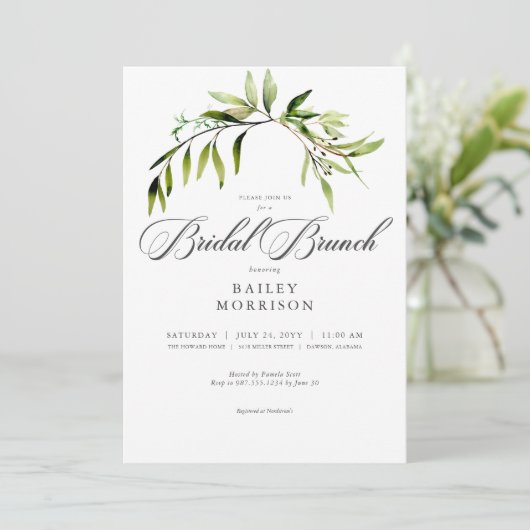 Rustiek Botanisch groen Bough Bridal Brunch Kaart (Staand voorkant)