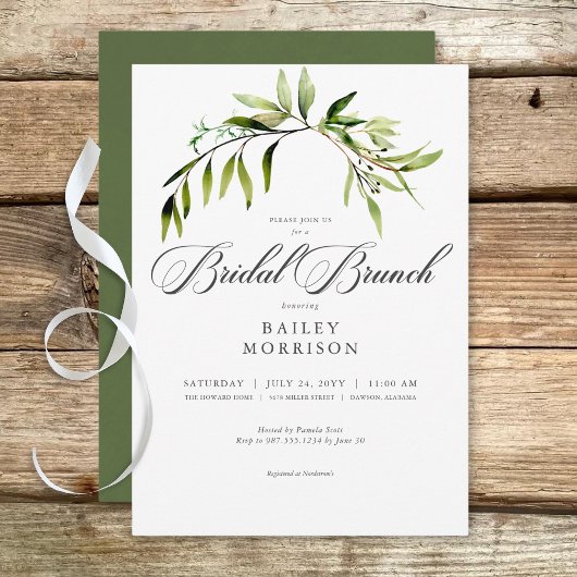 Rustiek Botanisch groen Bough Bridal Brunch Kaart